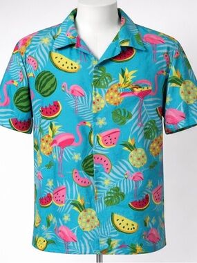 King Kameha Hawaiian Shirt Men’s 3XL Tropical Flamingo Watermelon Pineapple